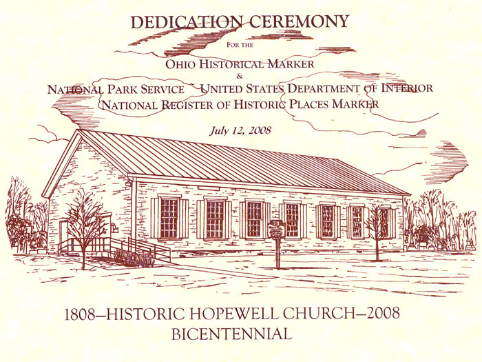 First page of the dedication ceremony pamphlet. Includes illustration of church.