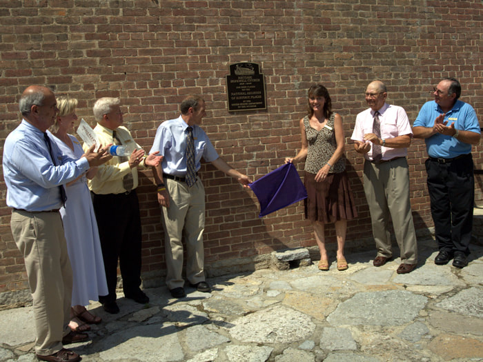 Photo of the unveiling of the Marker recognizing Historic Hopewell Church's placement on the National Register of Historic Places.